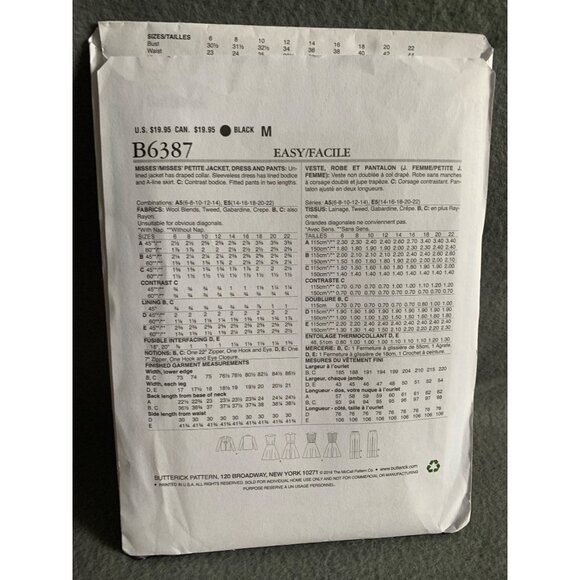 Butterick Misses Dress Jacket Pants Sewing Pattern sz 14-22 B6387 - uncut - Picture 3 of 4